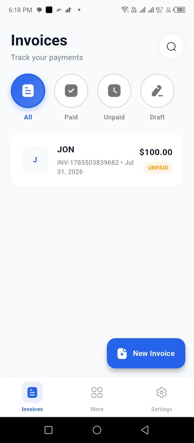 Invoices screen