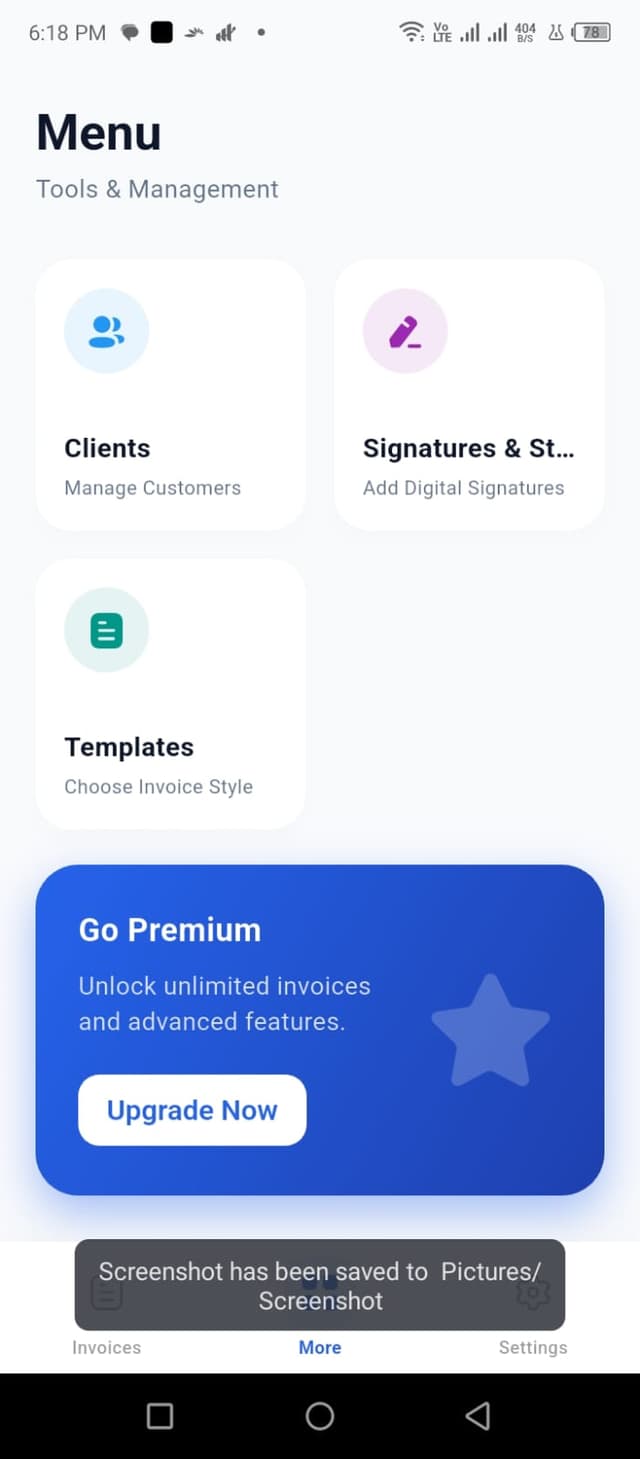 Menu screen